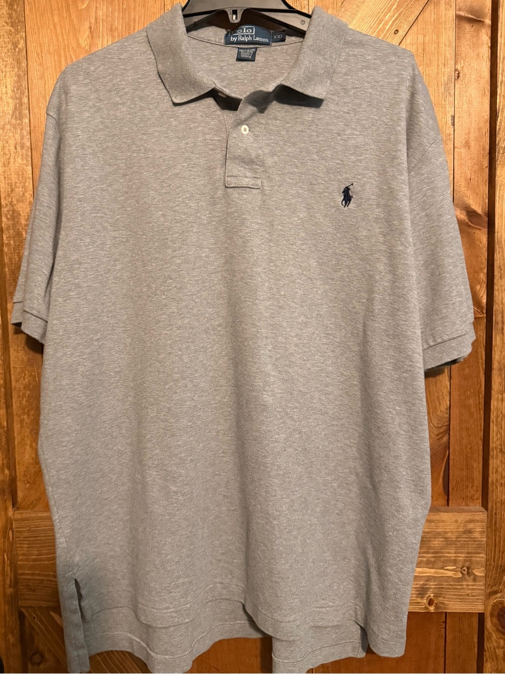 Ralph Lauren Men’s Polo Shirt - Heather Gray with Navy Logo XXL Longer for tall